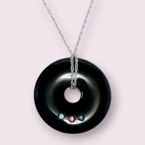 Silver Black ONYX Chain Necklace 18"